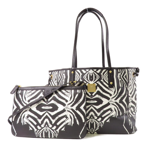 MCM GHW Tote Bag MWP.4SVI39.BW001 Leather Black White