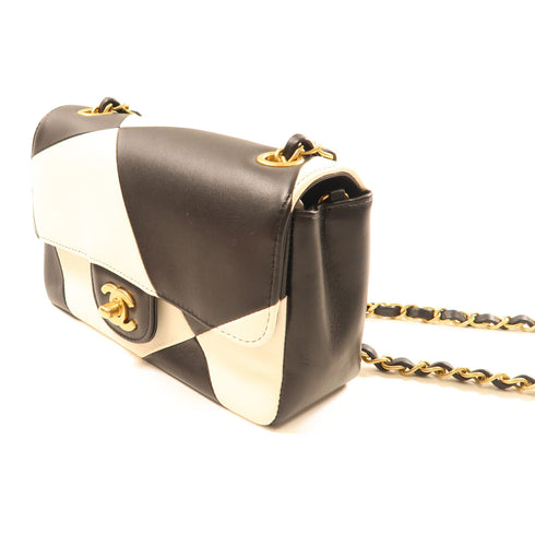 CHANEL CC GHW Chain Shoulder Bag Lambskin Leather Black White