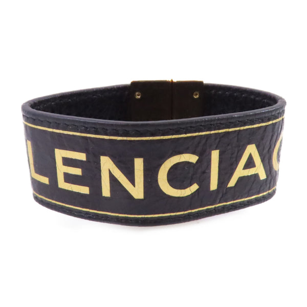 BALENCIAGA GHW Bracelet Bangle Calfskin Leather Metal Black Gold