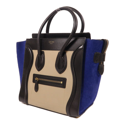 CELINE Micro Luggage Hand Bag Calfskin Leather/Suede Leather Black/Blue/Khaki