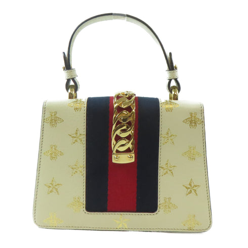 GUCCI GG GHW Sylvie Mini Bag 2Way Shoulder Handbag 470270 Calfskin Leather White