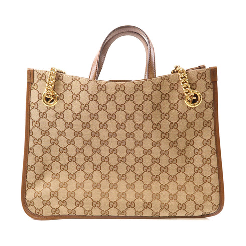 GUCCI GHW Horsebit 2 Way Shoulder Tote Bag 621144 GG Canvas Leather Brown