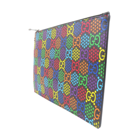 GUCCI GG SHW Clutch Pouch Bag 601087 PVC Coated Canvas Black Multi Color