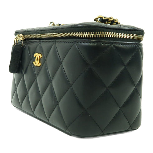 CHANEL Quilted CC GHW Vanity Case Chain Shoulder Bag Lambskin Leather Black v1
