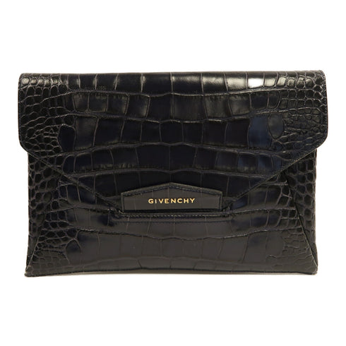GIVENCHY GHW Clutch Bag Calfskin Leather Blue
