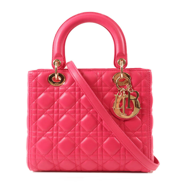 CHRISTIAN DIOR CD GHW 2 Way Shoulder Handbag Calfskin Leather Magenta Pink