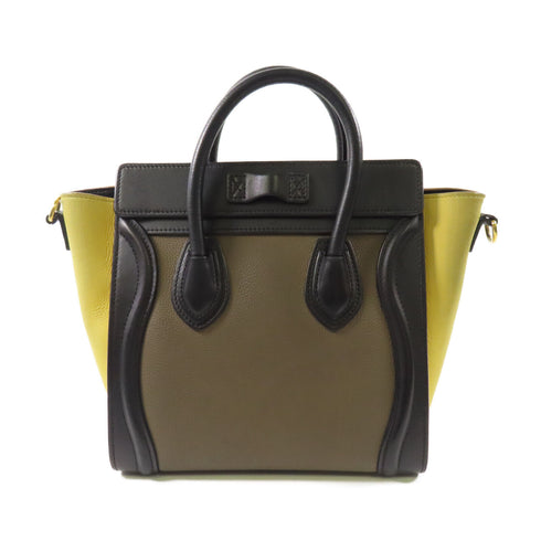 CELINE GHW Nano Luggage 2 Way Shoulder Bag Calfskin Leather Brown/Yellow