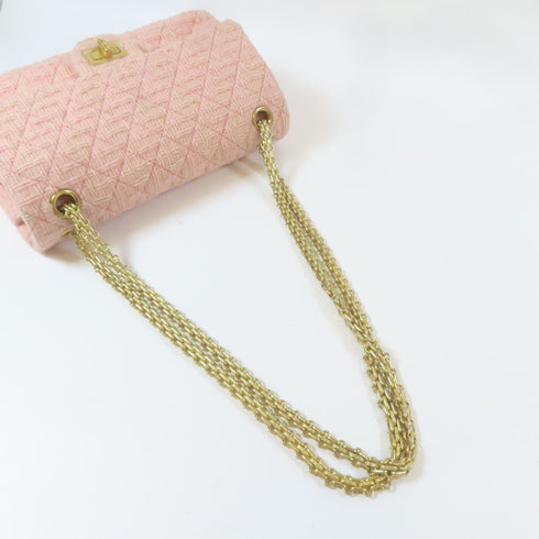 CHANEL Quilted CC GHW 2.55 Chain Shoulder Crossbody Bag Tweed Pink