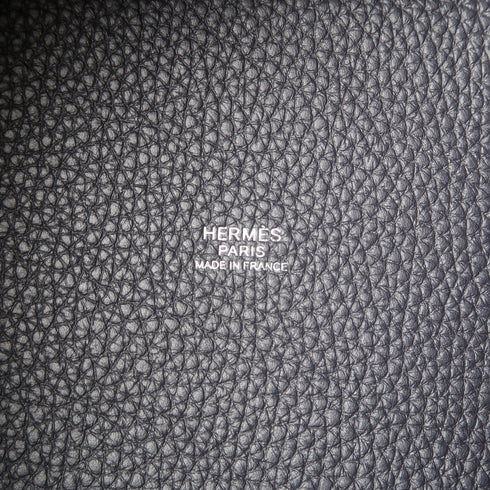 HERMES PHW Picotin PM Handbag Gray Clemence Leather Dark Grey Caban