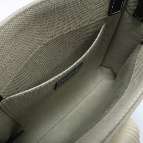 Chloe GHW Mini Woody Tote 2 Way Shoulder Bag Calfskin Leather Canvas Beige Black