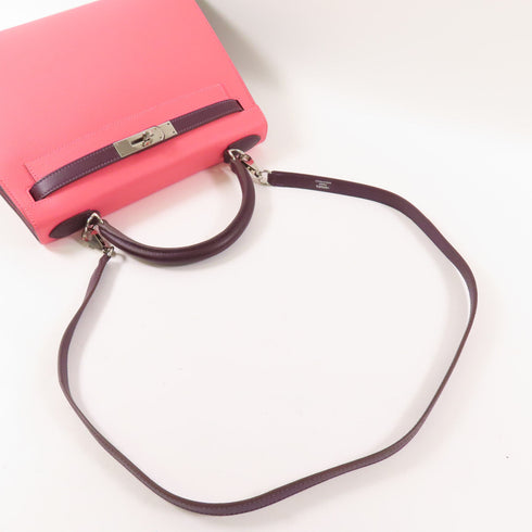 HERMES PHW Kelly 28 2 Way Bag Epsom Leather Pink/Brown
