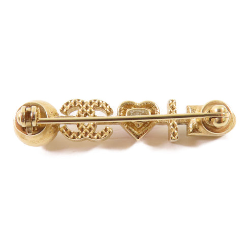 CHANEL CC Brooch Pin Metal PVC Gold White