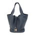 HERMES PHW Picotin MM Handbag Clemence Leather Blue Nuit