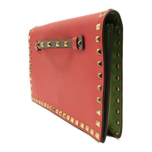 Valentino GHW Garavani Rockstud Accessory Pouch Calfskin Leather Pink/Green