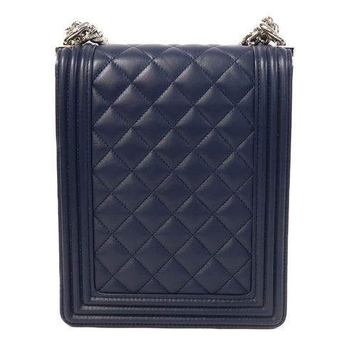 CHANEL Quilted CC SHW Boy North South Chain Shoulder Bag Lambskin Leather Blue