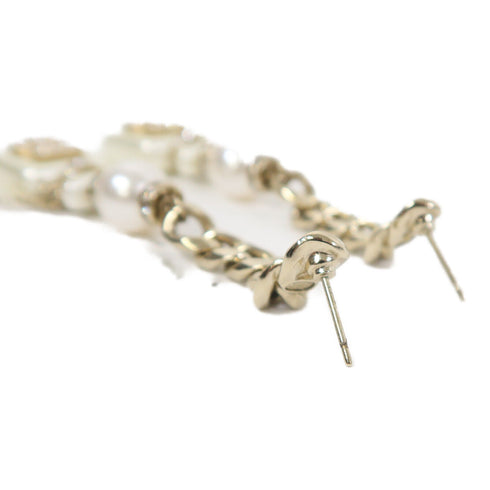 CHANEL CC Earrings Metal Gold/White