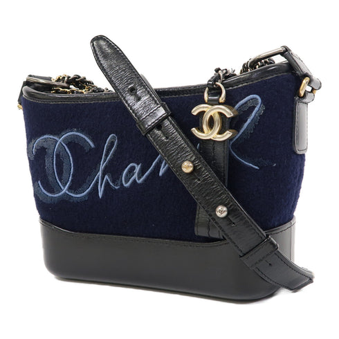 CHANEL CC Gabrielle Chain Shoulder Bag Calfskin Leather/Canvas Navy/Black