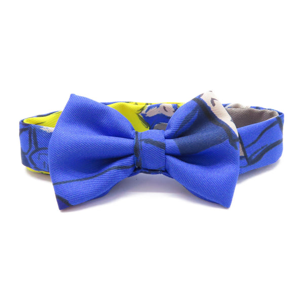 HERMES Mini Ribbon Bow Tie Silk Blue