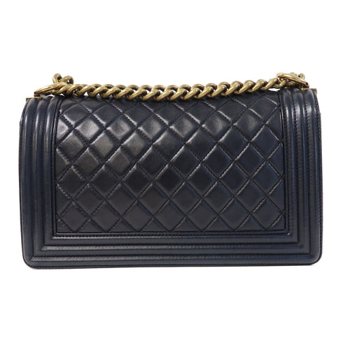 CHANEL Quilted CC GHW Boy 25 Chain Shoulder Bag Calfskin Leather Black v1