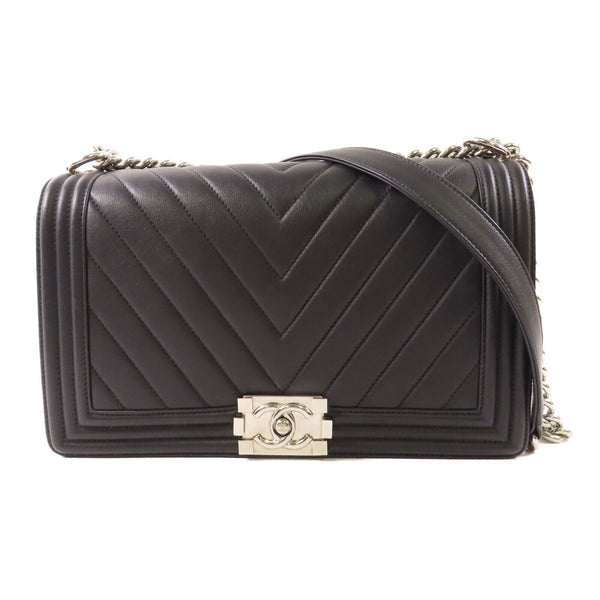 CHANEL CC SHW Boy 28 Chain Shoulder Bag Calfskin Leather Black v1