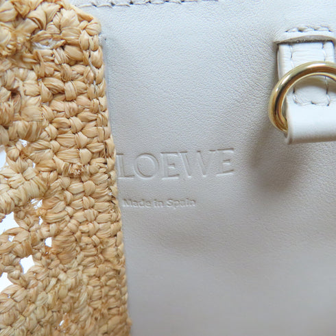 LOEWE GHW Hammock Compact Raffia 2way Shoulder Bag Leather Raffia White