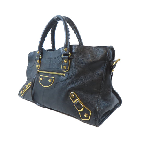 BALENCIAGA GHW Metallic Edge Part Time 2 Way Shoulder Bag 168028 Calfskin Black