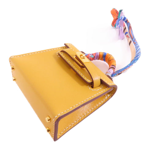 HERMES GHW Kelly Bag Charm Tadelakt Leather Yellow