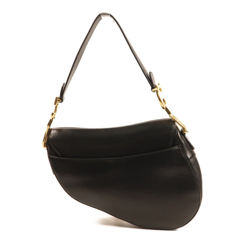 CHRISTIAN DIOR CD GHW Saddle Shoulder Bag Calfskin Leather Black