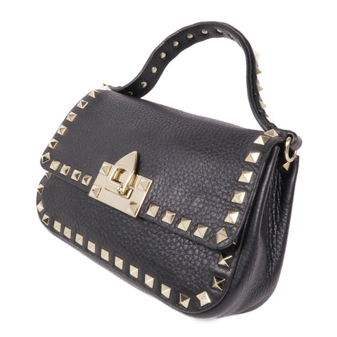 Valentino GHW 2way Shoulder Bag Calfskin Leather Black