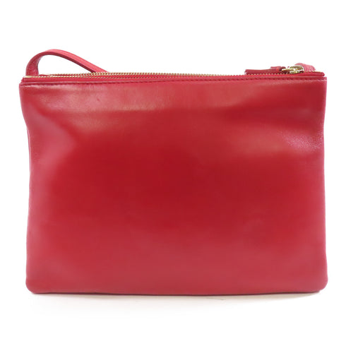 CELINE GHW Trio Shoulder Bag Crossbody Leather Red