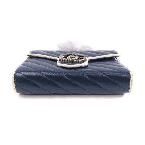GUCCI GG SHW GG Marmont Shoulder Bag 573807 Calfskin Leather Blue