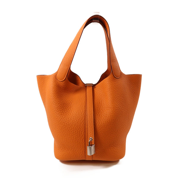 HERMES PHW Picotin MM Handbag Clemence Leather