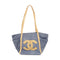 CHANEL Quilted CC SHW Flower Tote Tote Bag Handbag Denim Blue/Beige