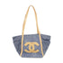 CHANEL Quilted CC SHW Flower Tote Tote Bag Handbag Denim Blue/Beige