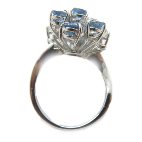 FINE JEWELRY Aquamarine Diamond Ring 18K White Gold US#4.5