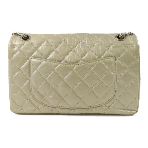 CHANEL CC SHW 2.55 Medium Chain Shoulder Bag Calfskin Leather Silver