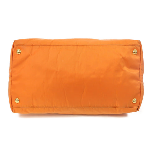 PRADA GHW 2 Way Shoulder Tote Bag Nylon/Calfskin Leather Orange
