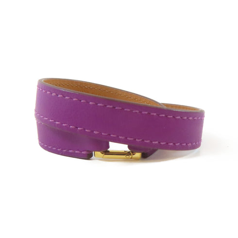 HERMES Rivale Double Tour Bracelet Bangle Swift Leather Anemone Purple #14.5cm