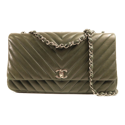 CHANEL CC SHW Chain Shoulder Bag Calfskin Leather Green v3