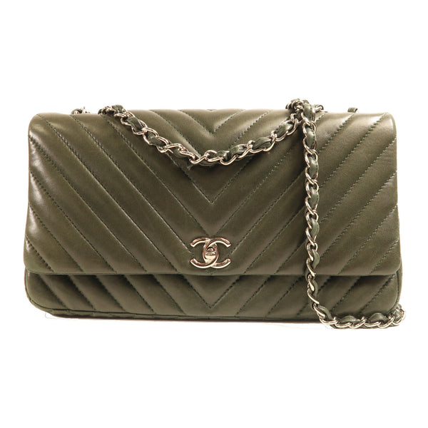 CHANEL CC SHW Chain Shoulder Bag Calfskin Leather Green v3