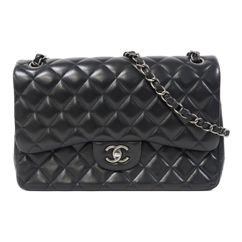 CHANEL Quilted CC SHW Classic Flap 30cm Shoulder Bag Lambskin Leather Black
