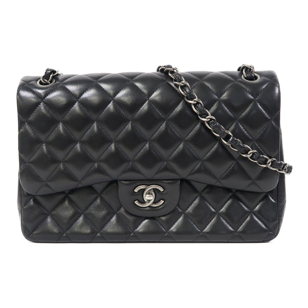 CHANEL Quilted CC SHW Classic Flap 30cm Shoulder Bag Lambskin Leather Black