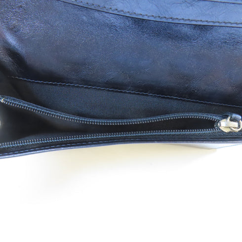 CHANEL Quilted CC SHW Long Wallet Calfskin Leather Blue