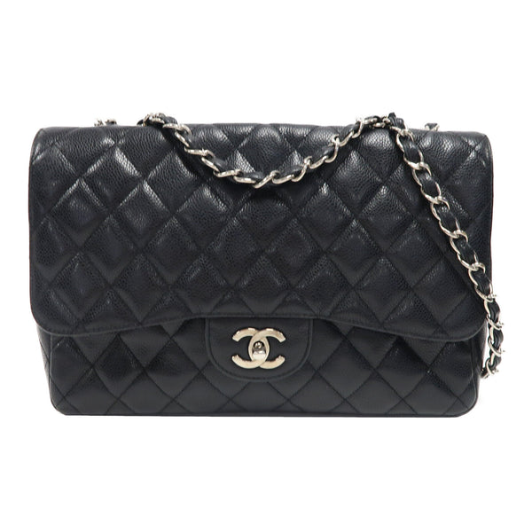 CHANEL Quilted CC SHW Classic Jumbo Chain Shoulder Bag Leather Black