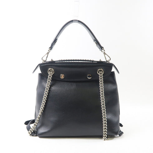 FENDI SHW Back to School 2 Way Backpack Handbag 8BZ042 Calfskin Leather Black