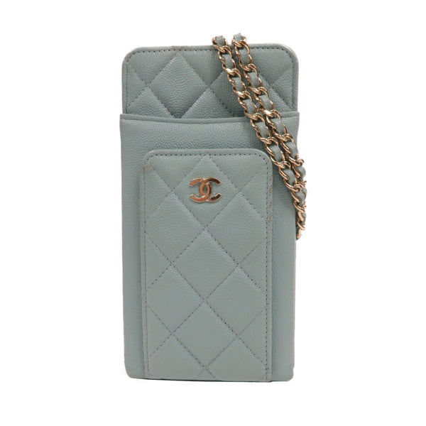 CHANEL Quilted CC GHW Phone Bag Chain Shoulder Bag AP0990 Caviar Blue