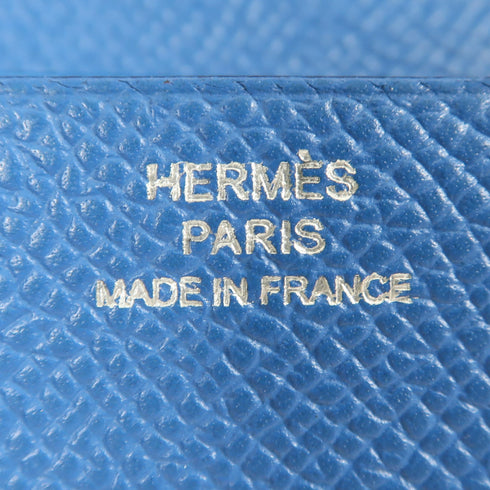 HERMES PHW Card Case Leather Blue