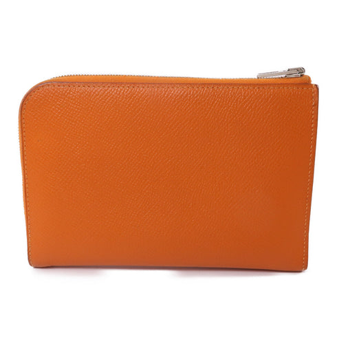 HERMES PHW Round Wallet Epsom Leather Orange