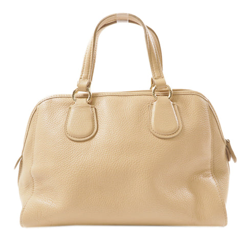 COACH GHW Shoulder Bag Calfskin Leather Beige