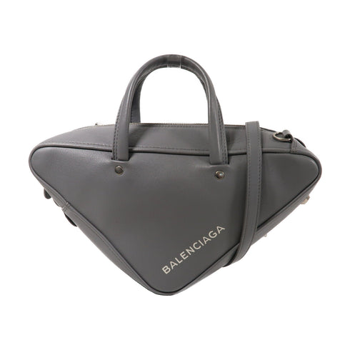 BALENCIAGA SHW Triangle 2 Way Shoulder Bag Handbag 496975 Calfskin Leather Grey